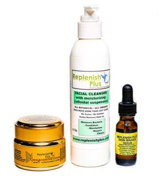 M 3 Step Skin System Program in yellow jar with white bottle pump and serum dropper